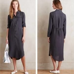 MAEVE | Anthropologie Jemima Gray Roll Sleeve Button Down Midi Shirtdress Size 4